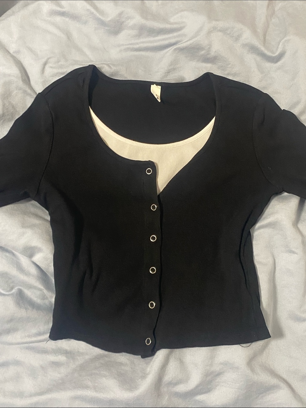 Black Snap-Front Layered-Look Women’s Top
